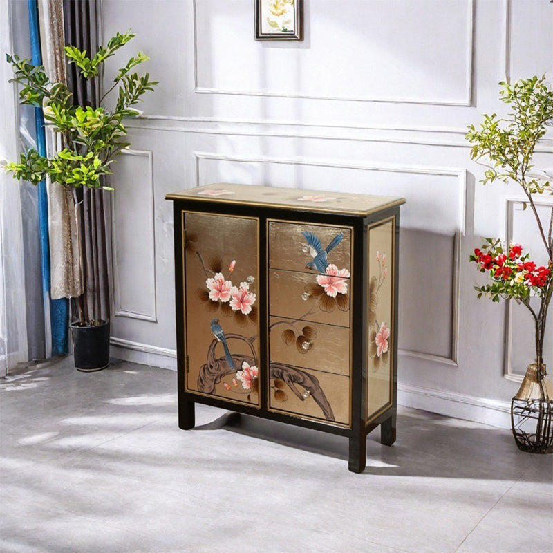 Hand-Painted Cabinet with Birch Frame