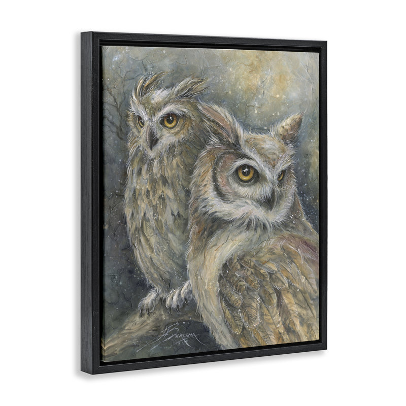 Cadre flottant neutre avec plumes de chouettes, conception de Jody Bergsma, H 21 po x l 17 po, Cadre flottant noir de jais