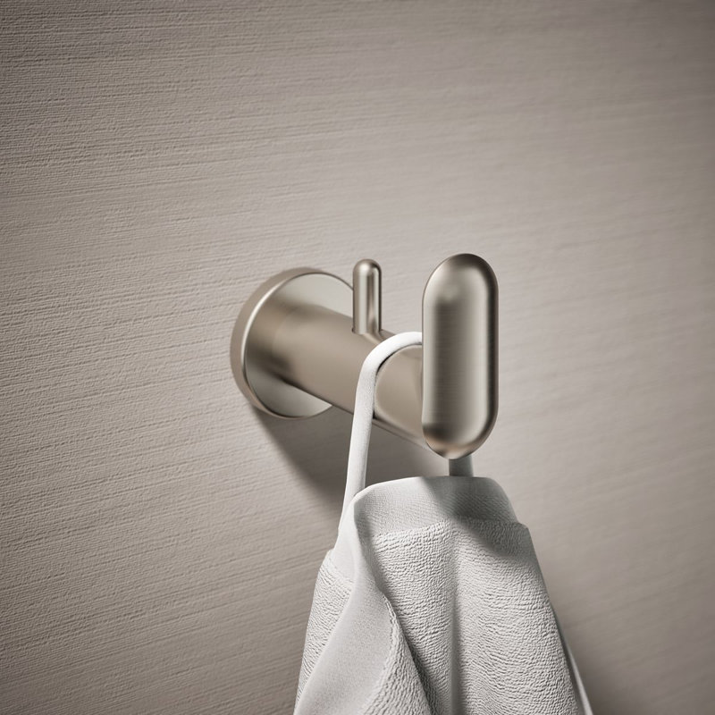 Kumin Wall Mounted Robe Hook, Vibrant Brushed Nickel