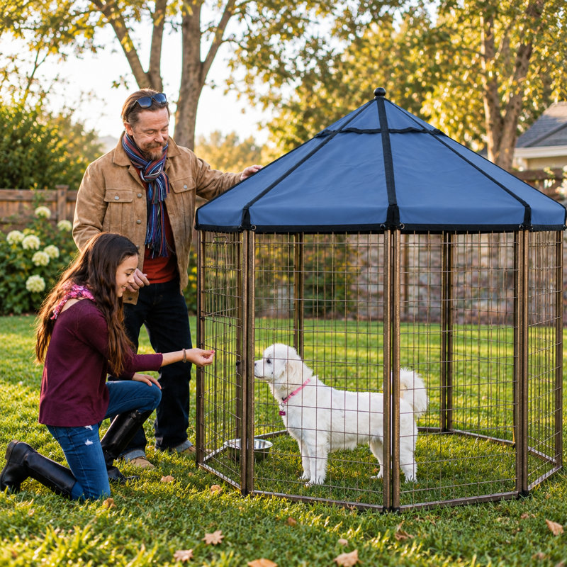 Enclos modulaire pour chiens de 1,5 m avec auvent – ​​Abri intérieur et extérieur pour animaux de compagnie, H 60,5 po, Bleu