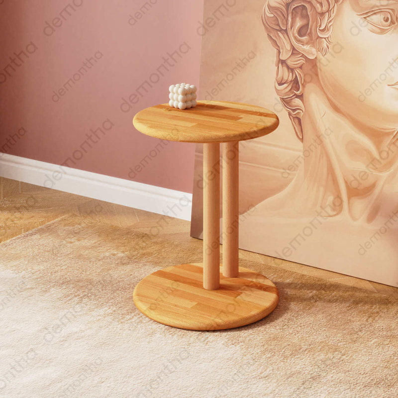 Wooden C-Shaped End Table – Round Top Minimalist Style