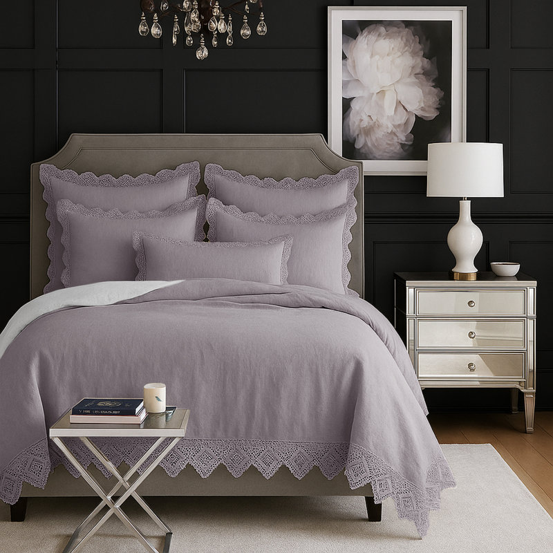 Ensemble de housse de couette en coton lilas Elsie 6 pièces, Housse de couette pour très grand lit et 5 pièce