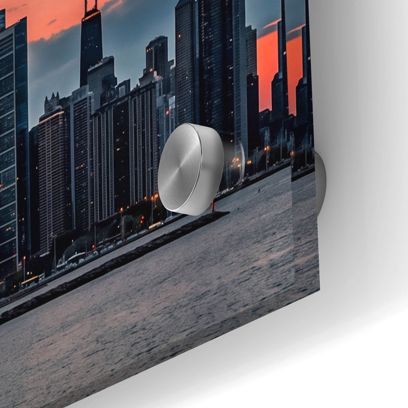 «Chicago Skyline Sunset» par Rich Monet, art mural en verre acrylique, 48 po x 24 po, 48 po x 24 po