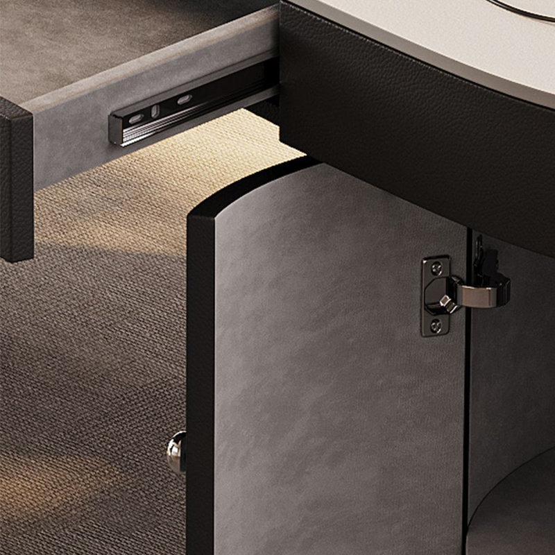 Bureau de direction blanc en pierre courbée avec tiroirs, 30,71 po H * 70,87 po L * 31,5 po P, Gauche