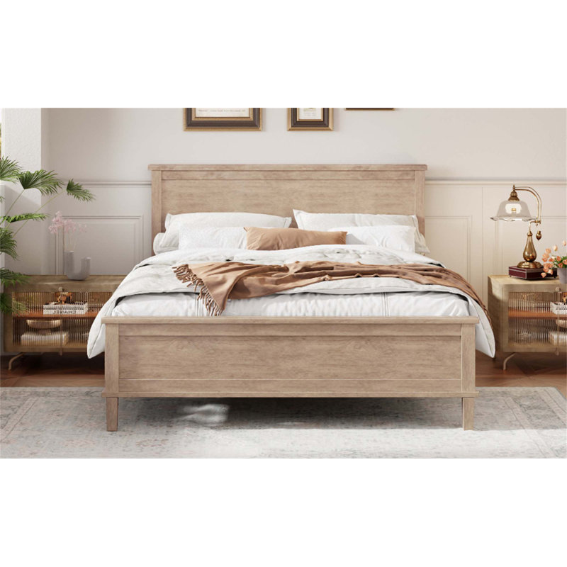 Mid-Century Wood Platform Bed With Headboard And Wood Slat Support, No Box Spring Needed, King Size, Seadrift, King, Seadrift