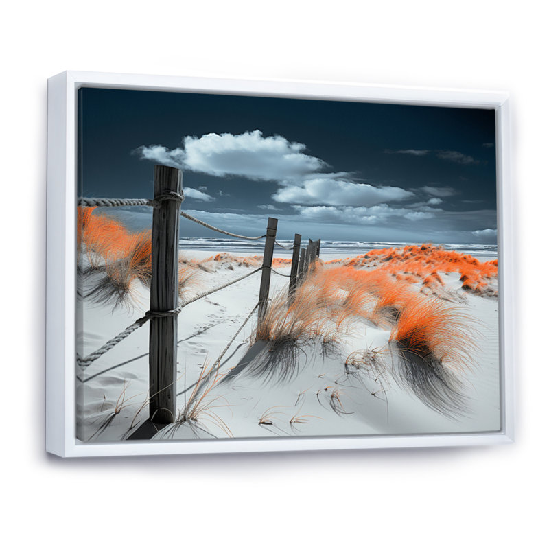 Coral Sandy Beach - reproduction sur toile, Cadre flottant blanc, H 30 po x l 40 po x P 1,5 po