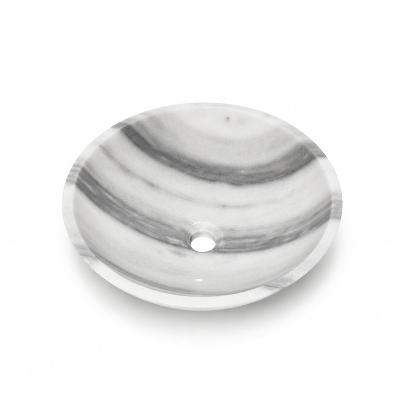 Lavabo de salle de bain vasque circulaire en marbre naturel gris naturel L 17 po x l 17 po x H 5,3 po