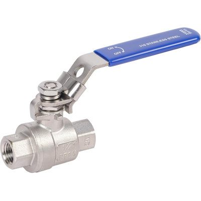 1/4 Inch Stainless Steel Ball Valve Full Port 2-Piece Heavy Duty Valve with Blue Locking Handle, 1000 WOG