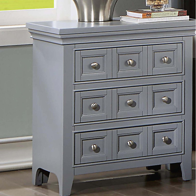 Table de chevet 3 boutons, Gris
