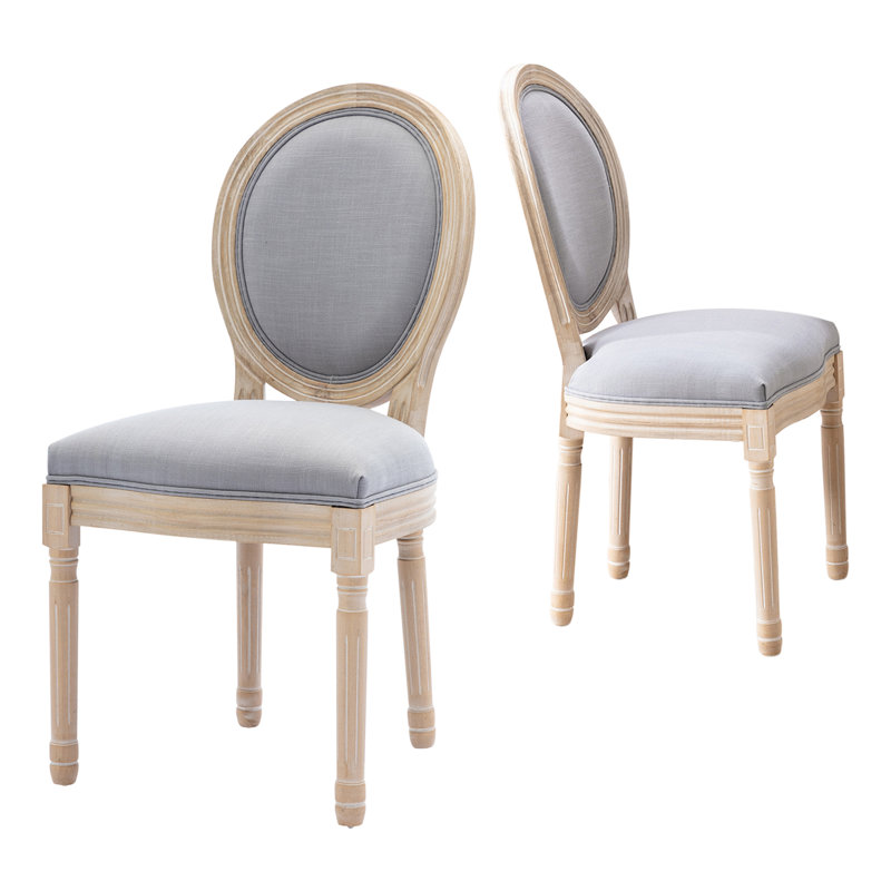 Chuk Mid-Century King Louis back solid wood dining chairs, Linen Gray