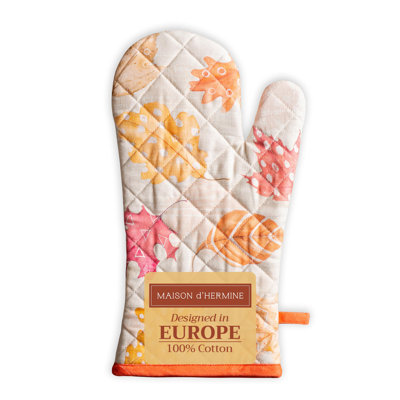 Maison d' Hermine Oven Gloves 100% Cotton Oven Mitt 7" x 13" with Loop Heat Resistant BBQ Cooking Gloves for Thanksgiving Christmas Decorations Baking Handling Hot Pans (Pack of 1, Colours Of Autumn)