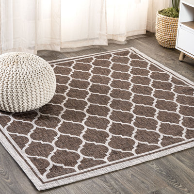 Hague Moroccan Trellis Textured Weave Espresso/Taupe Indoor/Outdoor Rug