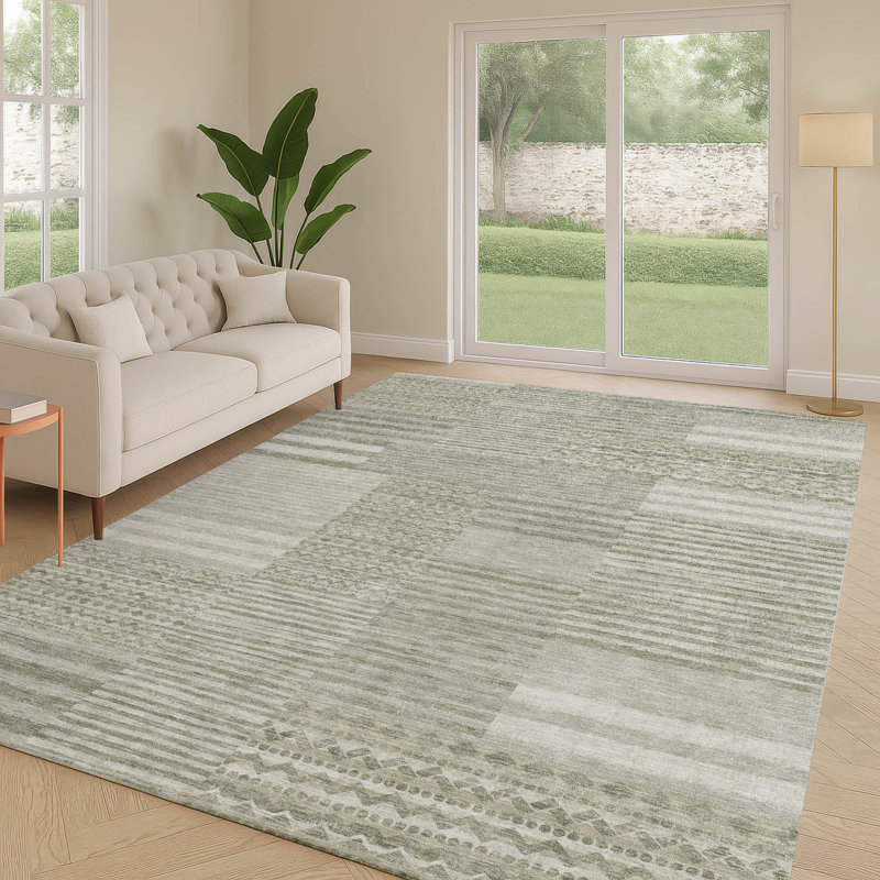 Machine Washable Indoor/Outdoor Chantille ACN2749 Striped Rug, 9' x 12', Sage