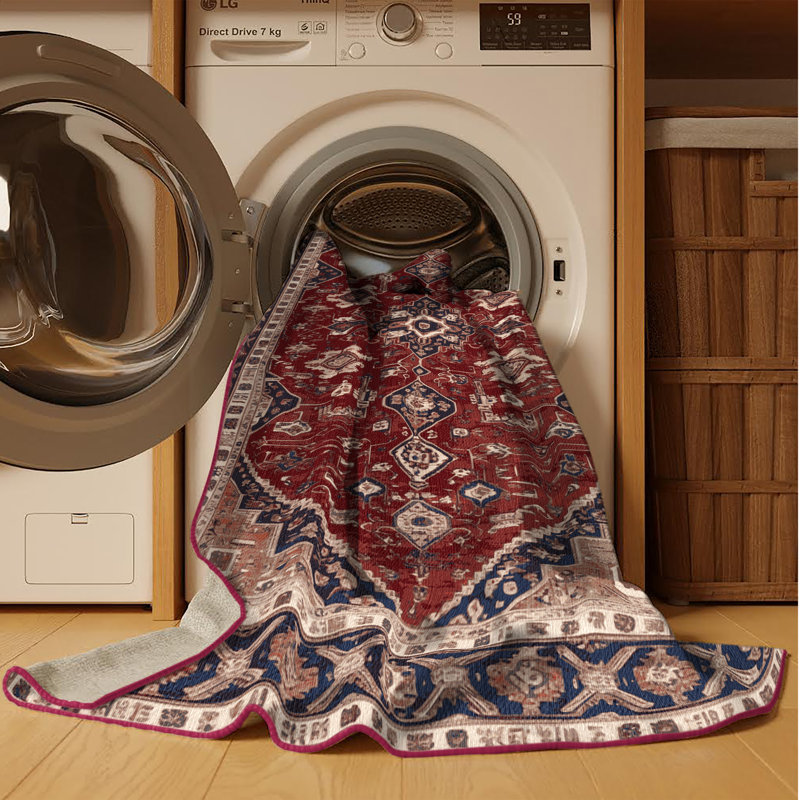 Machine Washable Persian Brown Area Rug, Round 7'