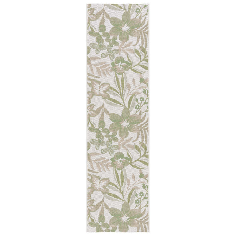 Aramantha Floral Power Loomed Indoor/Outdoor Area Rug in Ivory/Green/Pink, Runner 2'3" x 8'