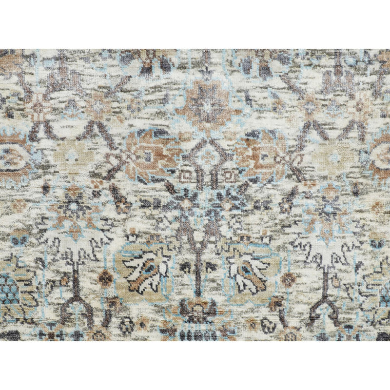 Tapis de Tapis décoratif couloir 2 pi 6 po x 6 pi 2 po one-of-a-kind noué à la main Ivoire
