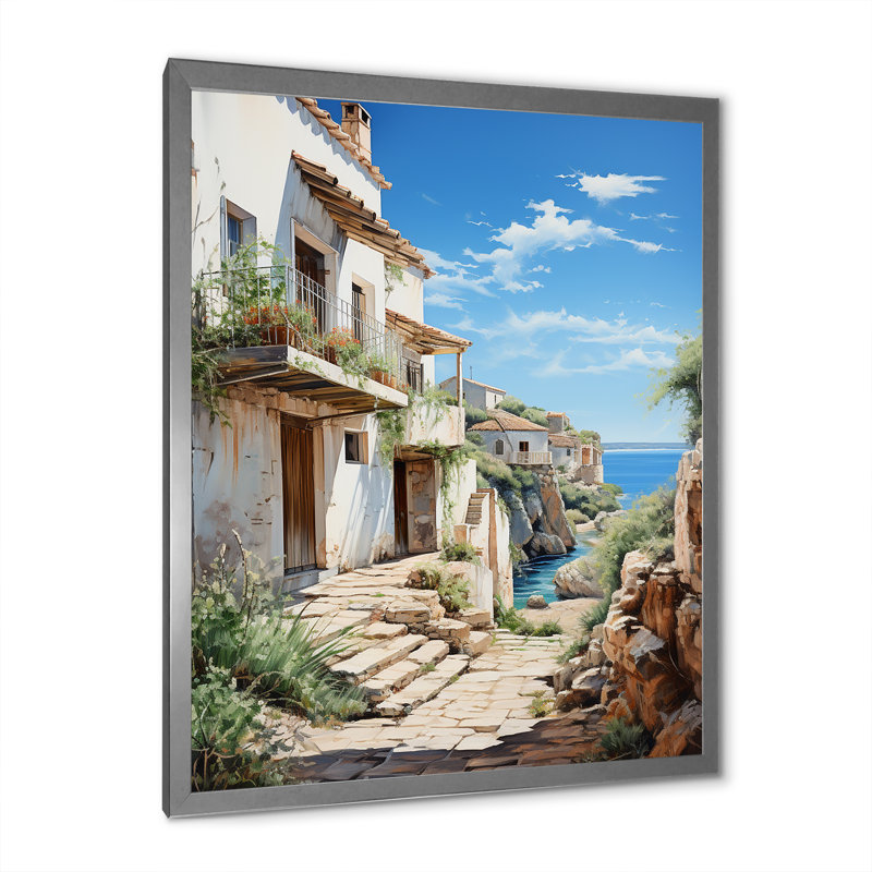 Spain Azure Coastline Village V - Spain Wall Art Living Room, H 20 po x l 12 po x P 1 po, Cadre photo argenté