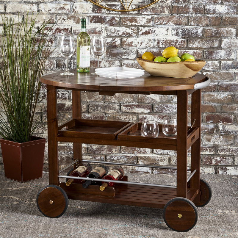 Chariot-bar en bois avec support à vin amovible et roulettes verrouillables