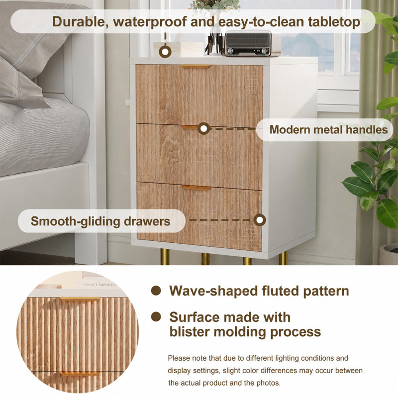 40cm W Manufactured Wood Bedside Table