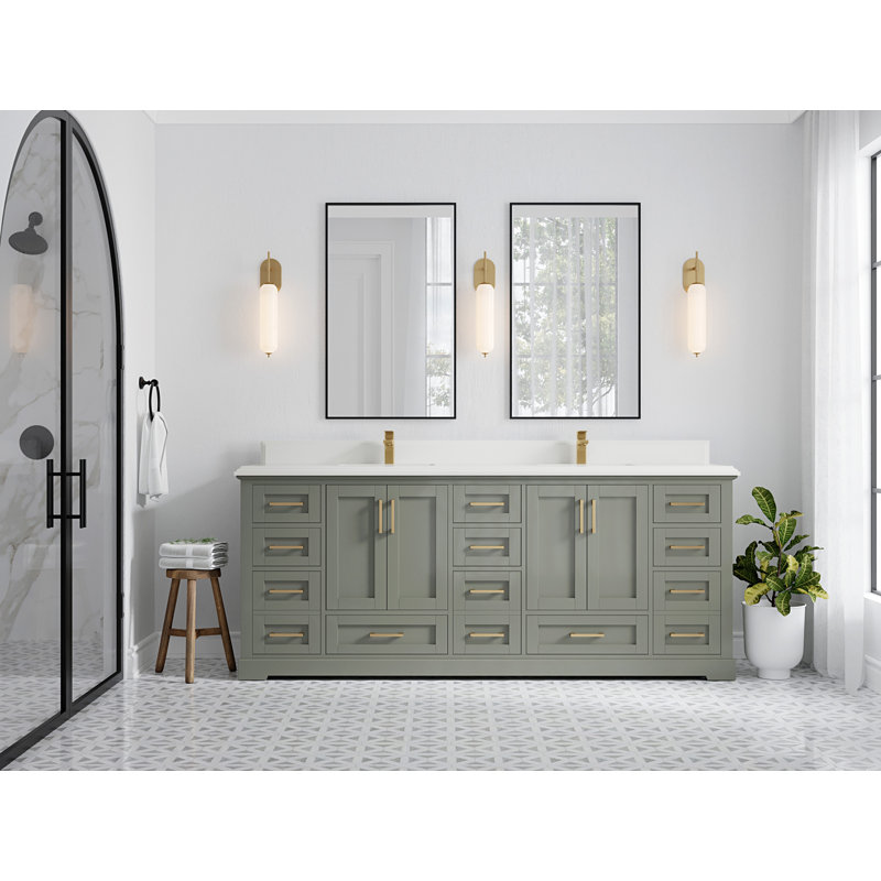 Ensemble de meuble-lavabo double 84 po Esin, Blanc, À feuilles persistantes, Or