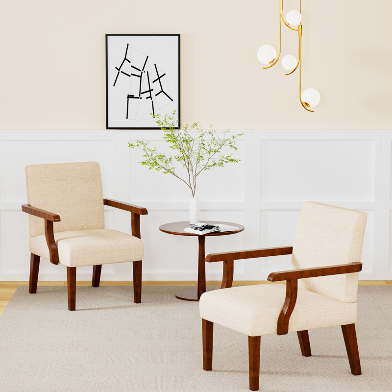 Ensemble de 2 fauteuils d'appoint en tissu avec table ronde en bois - des sièges confortables et élégants pour toute pièce