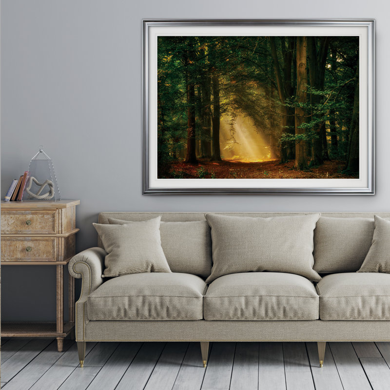 « brillance on », reproduction de peinture à l’acrylique, H 31 po x l 43 po x P 1,5 po, Cadre argenté
