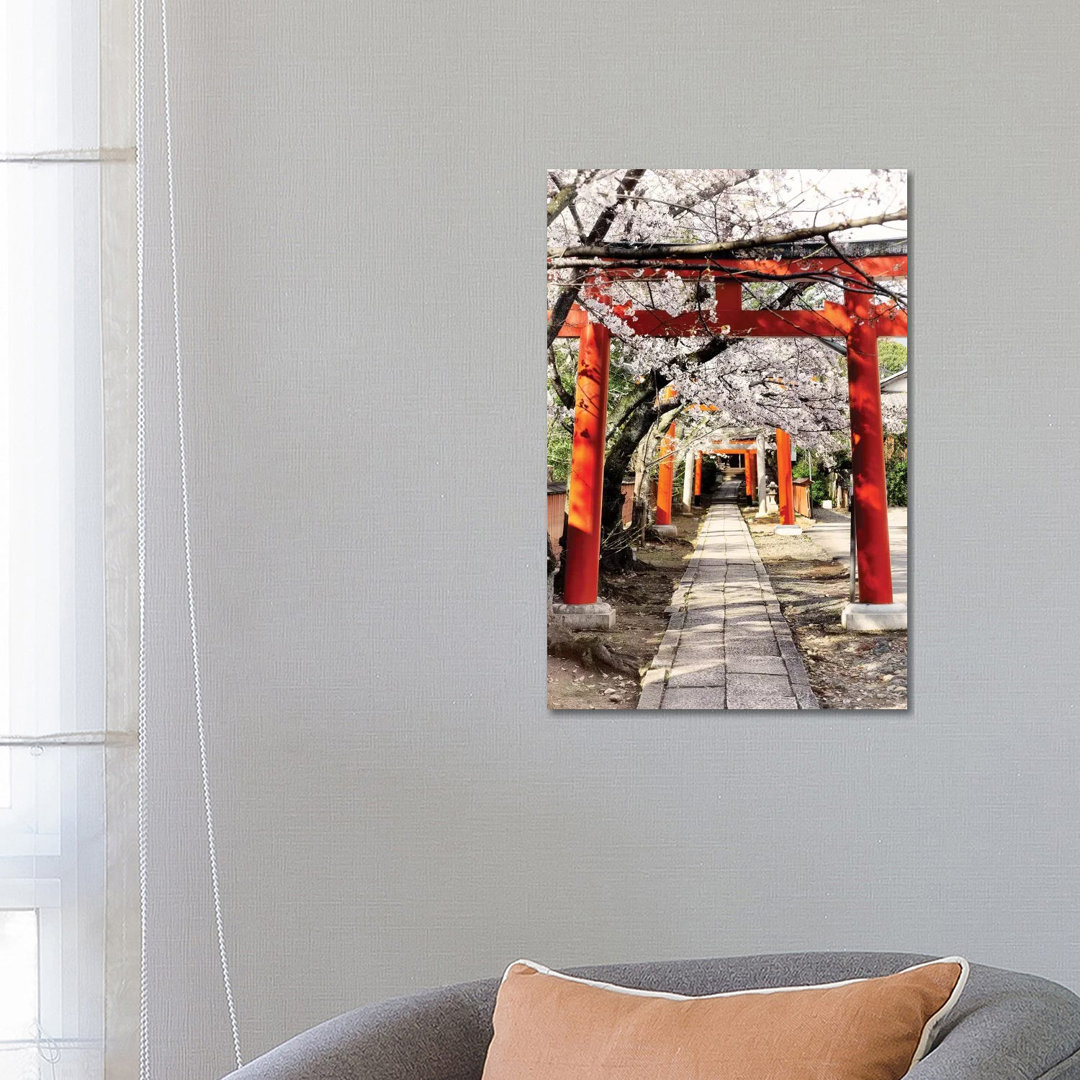 Cherry Blossoms And Torii by Philippe Hugonnard - Wrapped Canvas Print