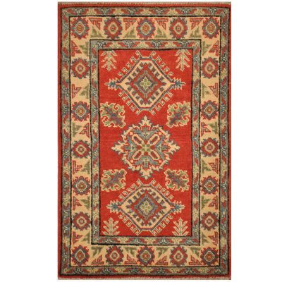 Tapis de zone en laine 2 pi x 3 po one-of-kind à la main noué la kazak rouille Solene