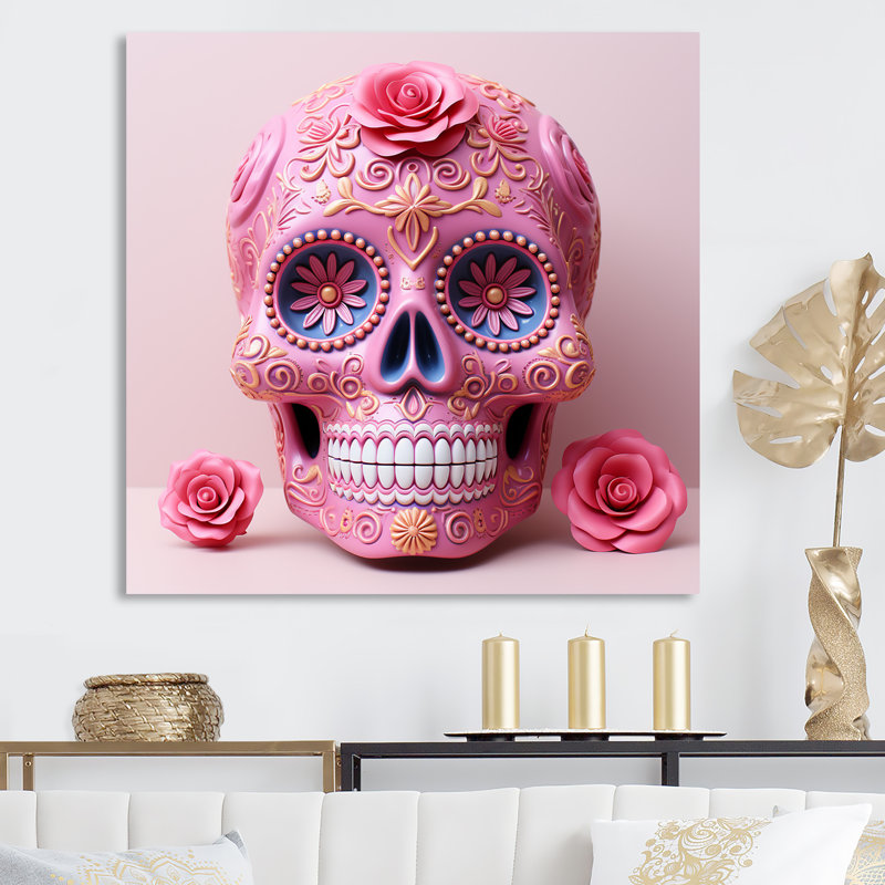 Tête d'art mexicain La Calavera, Toile tendue, H 36 po x l 36 po x P 1,5 po