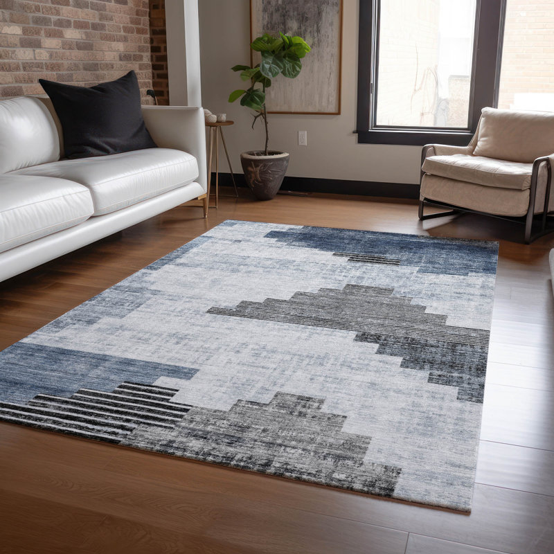 Machine Washable Indoor/Outdoor Xhevrie Blue Rug, Rectangle 8' x 10'