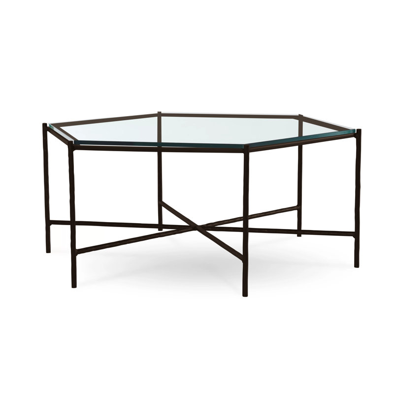 Athena Glass Top Coffee Table, Textured Black, Clear, Glass