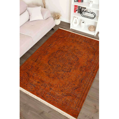 Tapis traditionnel rétro orange brûlé surteint