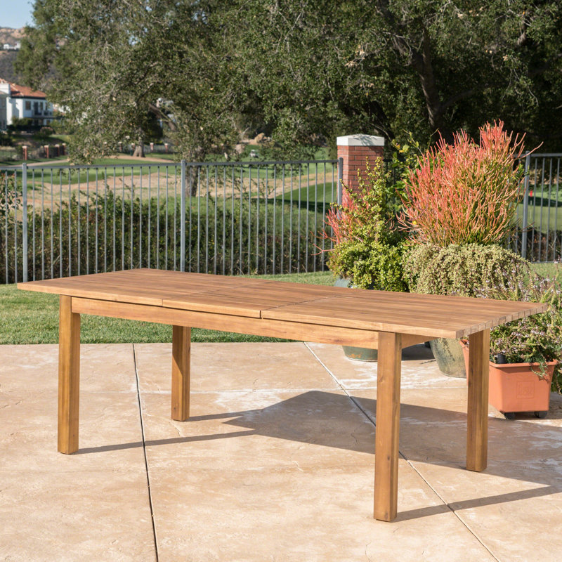 Table de salle à manger extensible avec design en bois d'acacia rustique et lattes pour une utilisation extérieure polyvalente
