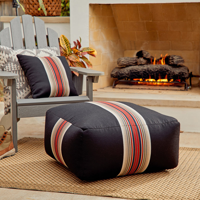 Repose-pieds d'extérieur avec coussin Sunbrella® Talihna, Noir / rouge