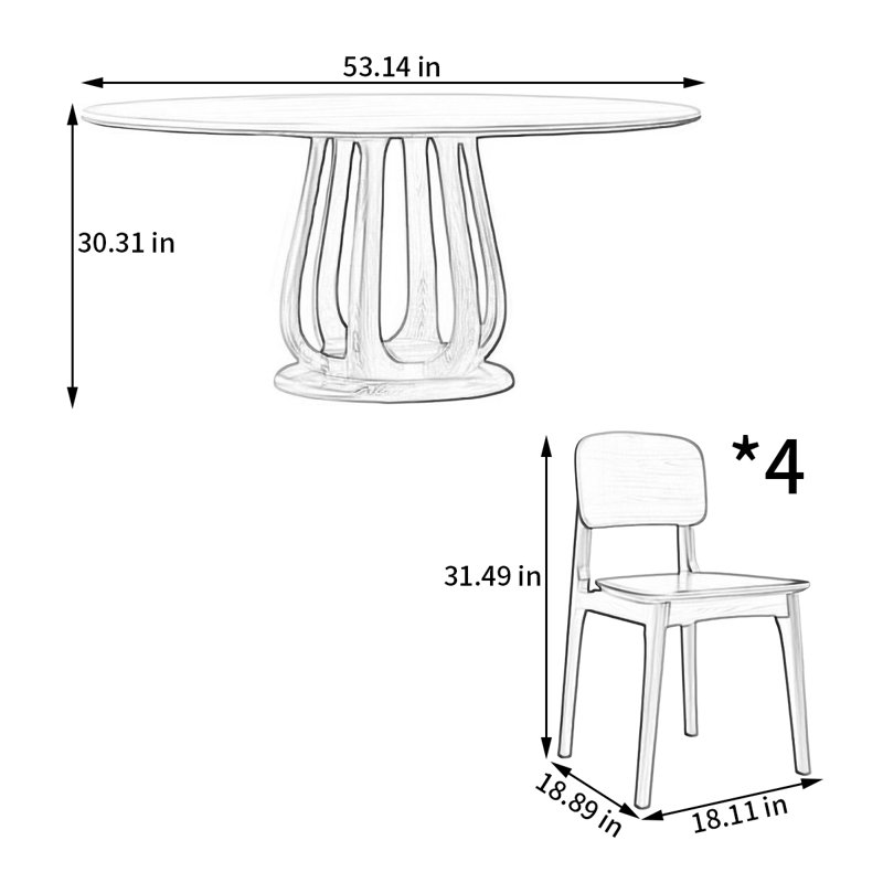 Ensemble de table de salle à manger et de chaises Nordic, H 30,31 po x L 53,14 po x l 53,14 po