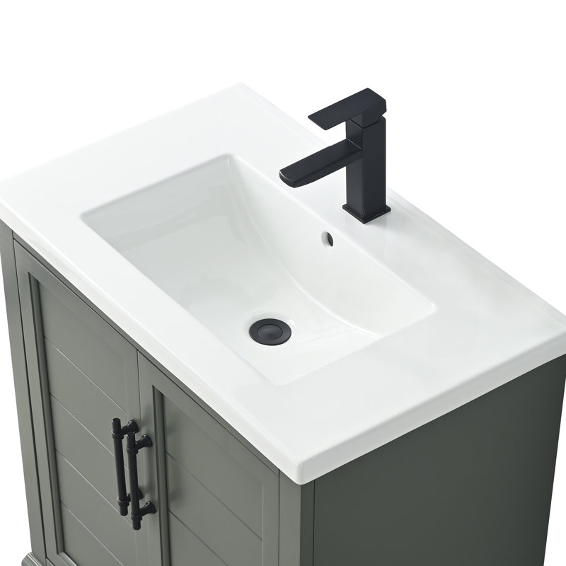 Vannes 30" Single Sink Freestanding Bathroom Vanity with Ceramic Top , Vintage Green