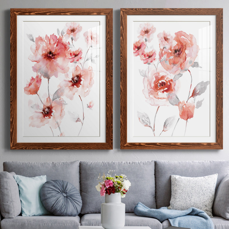 Translucent Blush I - ensemble de 2 reproductions d'art, H 44 po x l 31 po x P 1 po, Papier avec cadre érable, Blanc