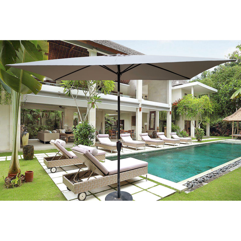 Parasol d'extérieur 1,8 x 2,7 m - Mât en acier inoxydable, résistant à l'eau, manivelle et inclinaison faciles, idéal pour la piscine, la terrasse et les intempéries, toile ventilée, bouton-poussoir de jardin