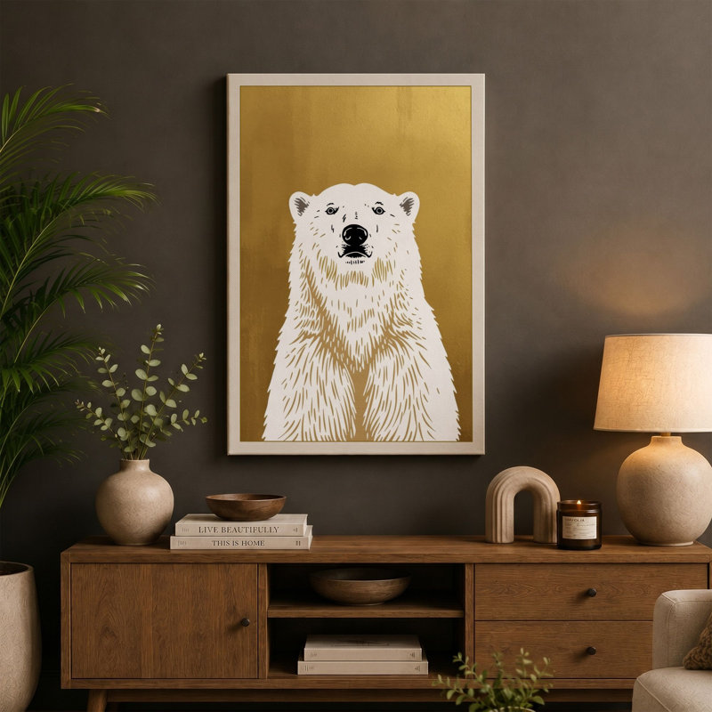 Polar Bear Portrait Minimalist - Wrapped Canvas, 18x12 - 45.7 x 30.5 cm, Black Border