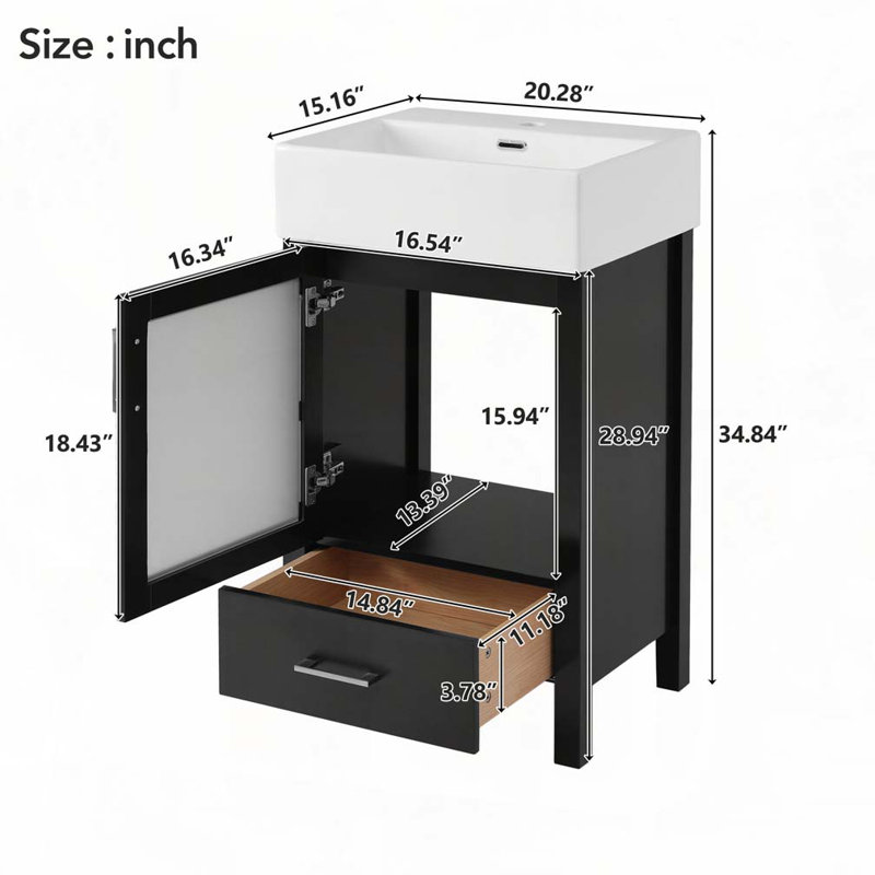 Bathroom Vanity with Ceramic Sink, Black
