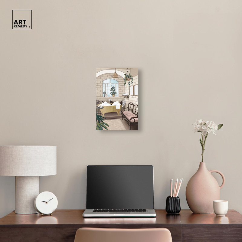 «Bathtime Lounge», reproduction d'art sur toile tendance par Art Remedy, H 15 po x l 10 po, Toile tendue avec châssis