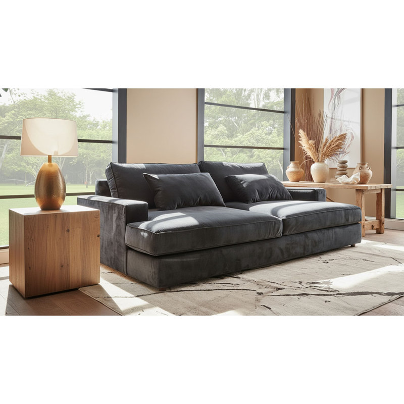 Canapé à accoudoirs carrés 96 po avec coussins réversibles Bailey, Polyester noir