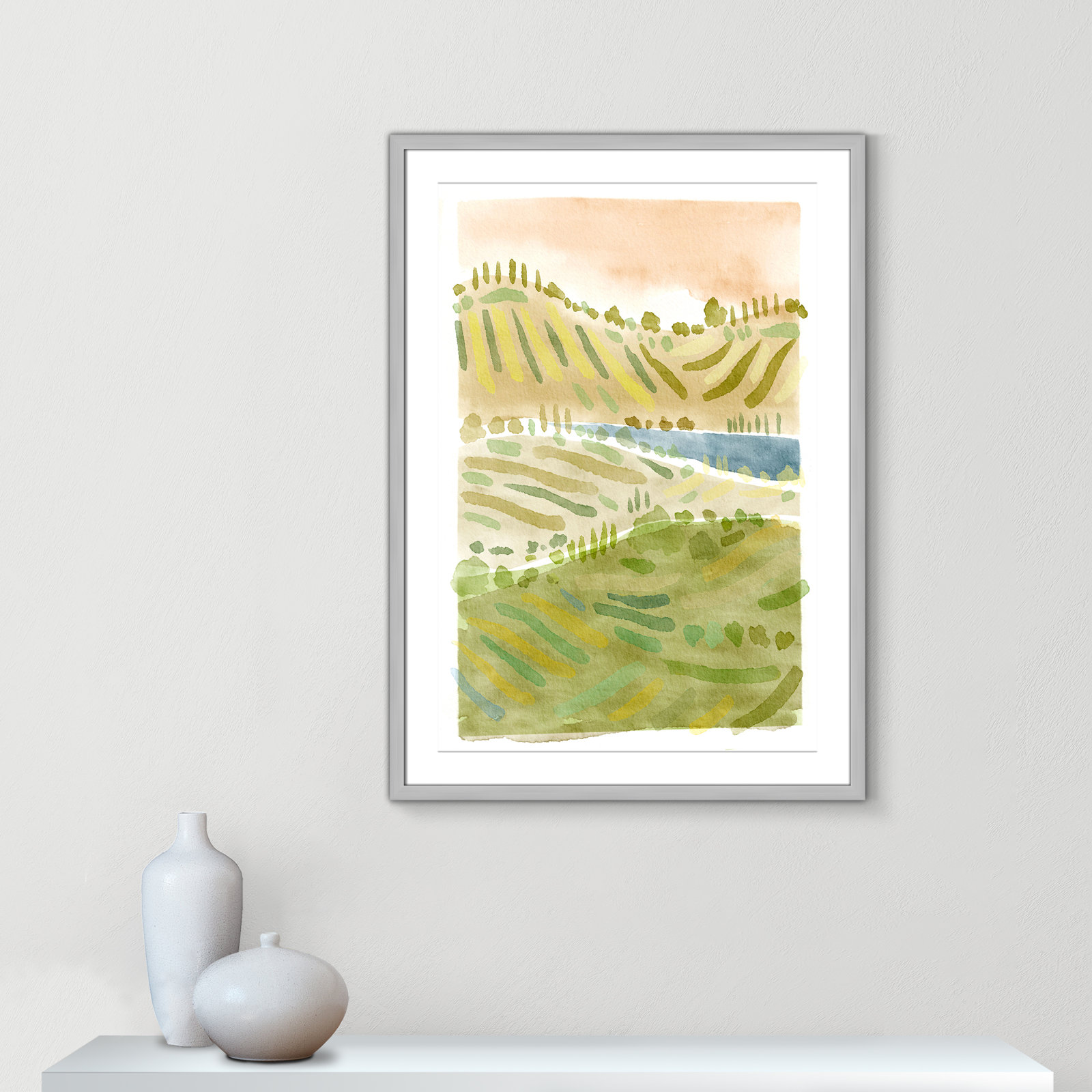 Tuscan Countryside Print, Silver Single Picture Framed Paper, White, 35.5" H x 25.5" W x 1.25" D