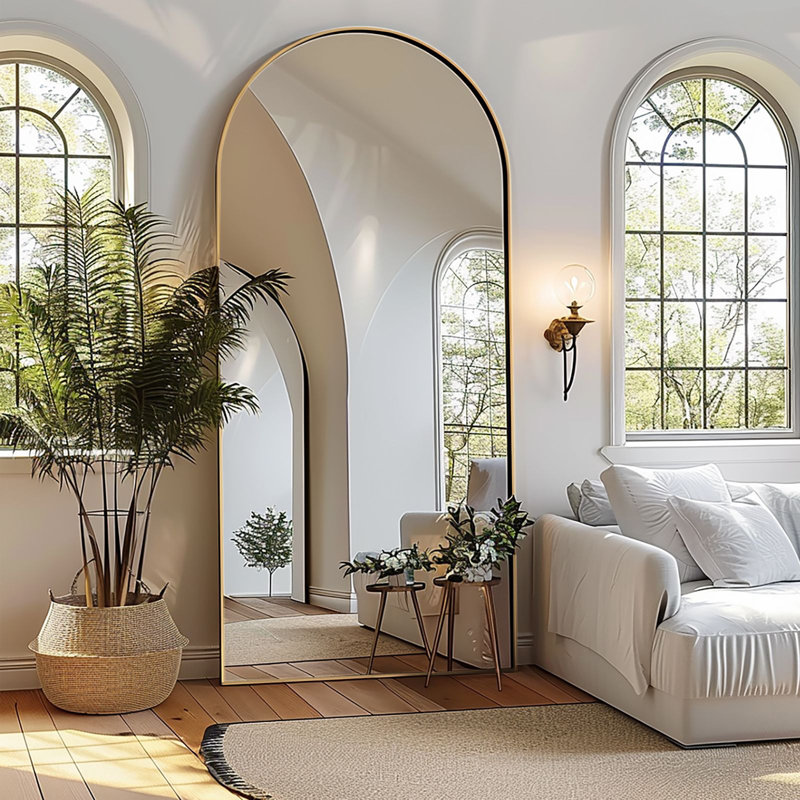 Aluminium Arch Mirror, 180 cm H x 76 cm W, Gold