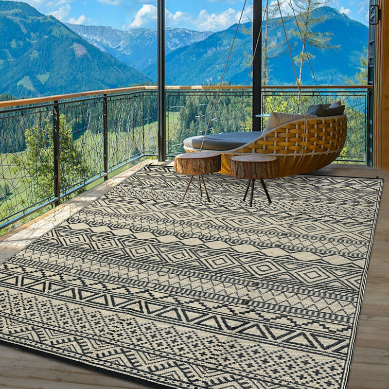 Boho Outdoor Mats Plastic Straw Rug Waterproof Vintage Washable Outdoor Rug for Garden Backyard Picnic Camping RV Deck Beach Trailer