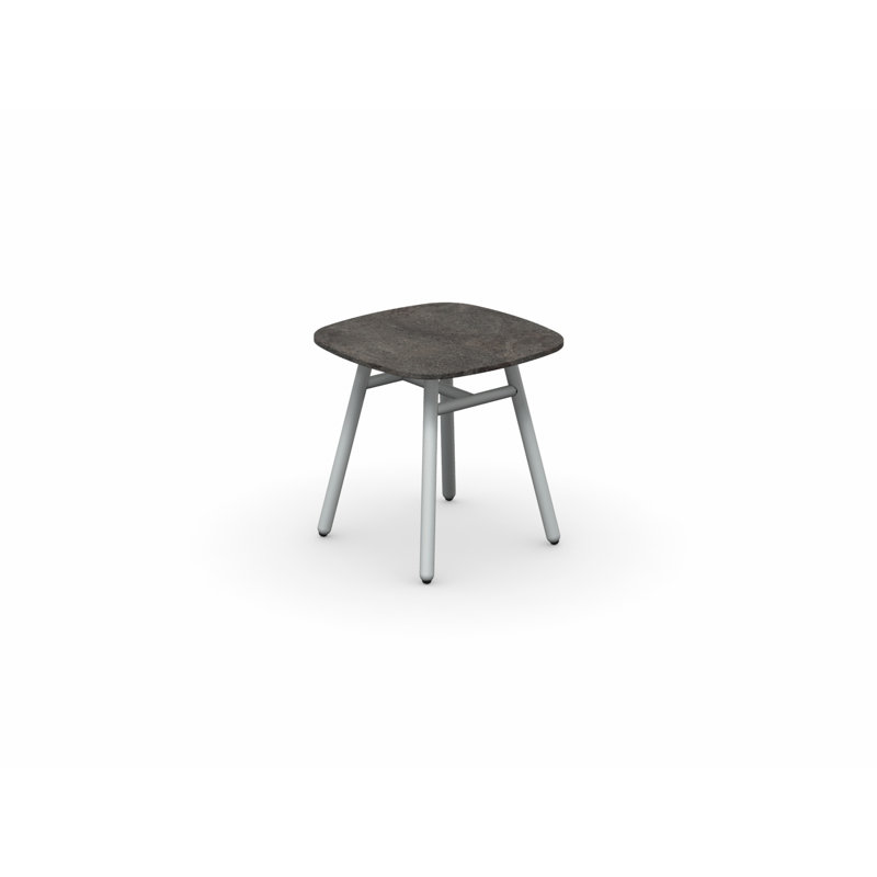 Table basse d'extérieur Yo avec plateau en céramique et structure en aluminium, Blanc optique mat, Blanc ardoise