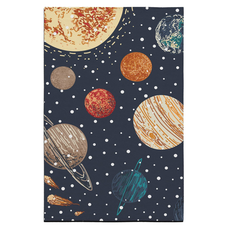 Space Themed Woven Base Rug, Rectangle 3'9.81" x 6'6.74"
