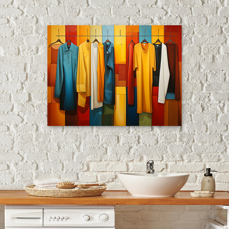 «Yellow Cubist Laundry Day Chaos II», art mural, Toile tendue, H 32 po x l 16 po x P 1 po