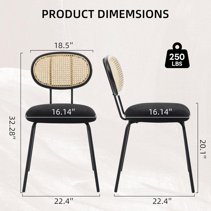 Chaises de salle à manger de style Mid-Century en velours avec dossier en rotin, pieds en métal robustes