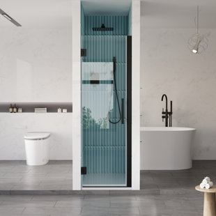 23-24 in.W x 72 in.H Hinged Frameless Shower Door with SGCC certified Tempered Glass,Matte Black